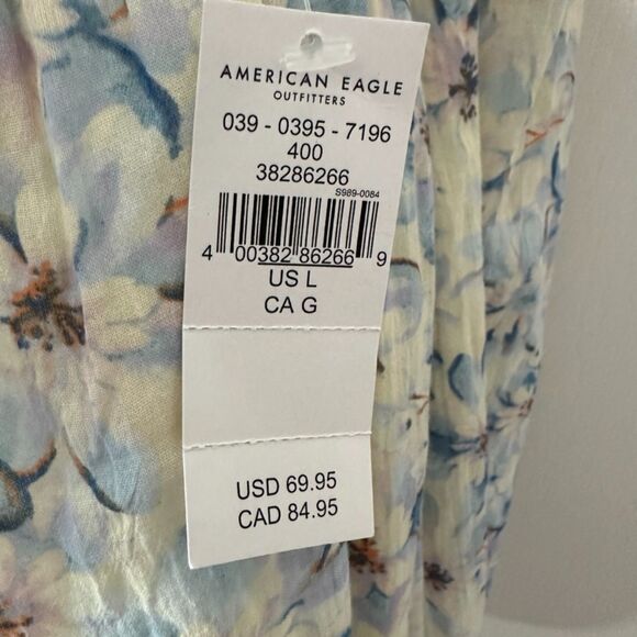 American Eagle Womens Floral Flutter Sleeve Smocked Midi Dress Blue Large NWT - Picture 7 of 7